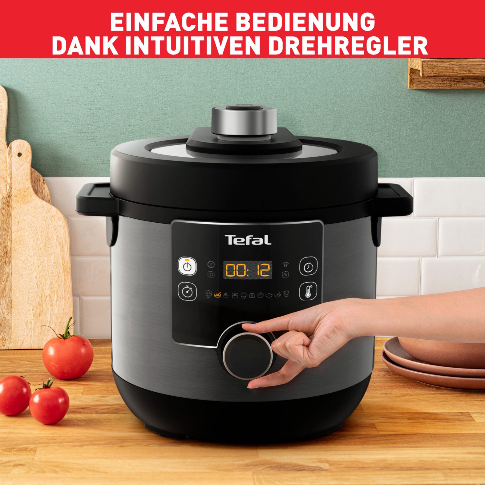 Tefal Multikocher Turbo Cuisine & Fry inkl. Extra-Crisp-Deckel, 1-Knopf-Bedienung, 1200 W, 7,6 l Schüssel, Schnellkochtopf/ Heißluftfritteuse, 15 automatische P – Bild 5 von 5