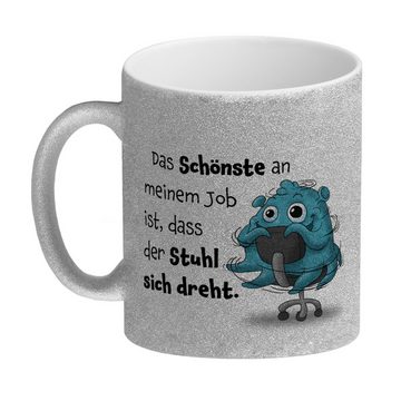 speecheese Tasse Freches Monster in hellblau Glitzer-Kaffeebecher mit lustigem Spruch