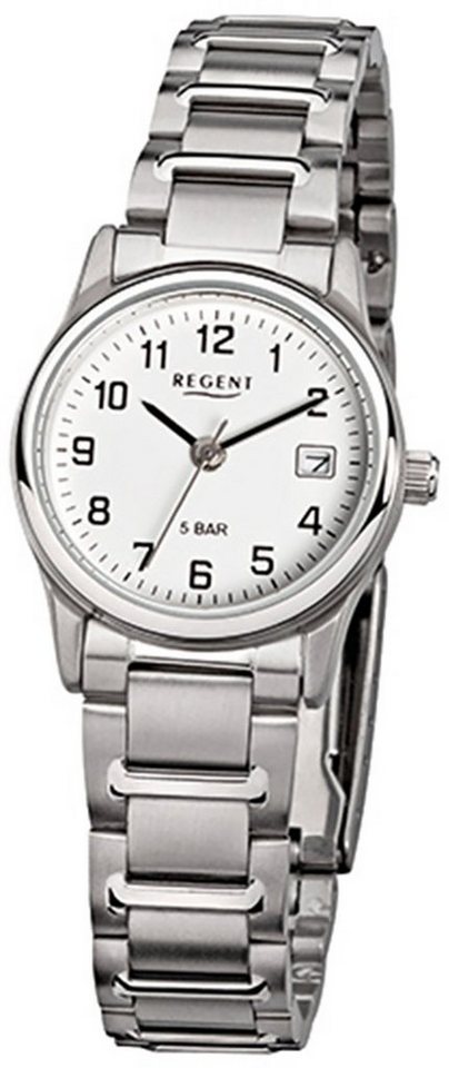 Regent Damen-Armbanduhr Edelstahlarmband F-140, silber (ca. Analog Quarzuhr Damen klein Regent rund, 26mm), Armbanduhr