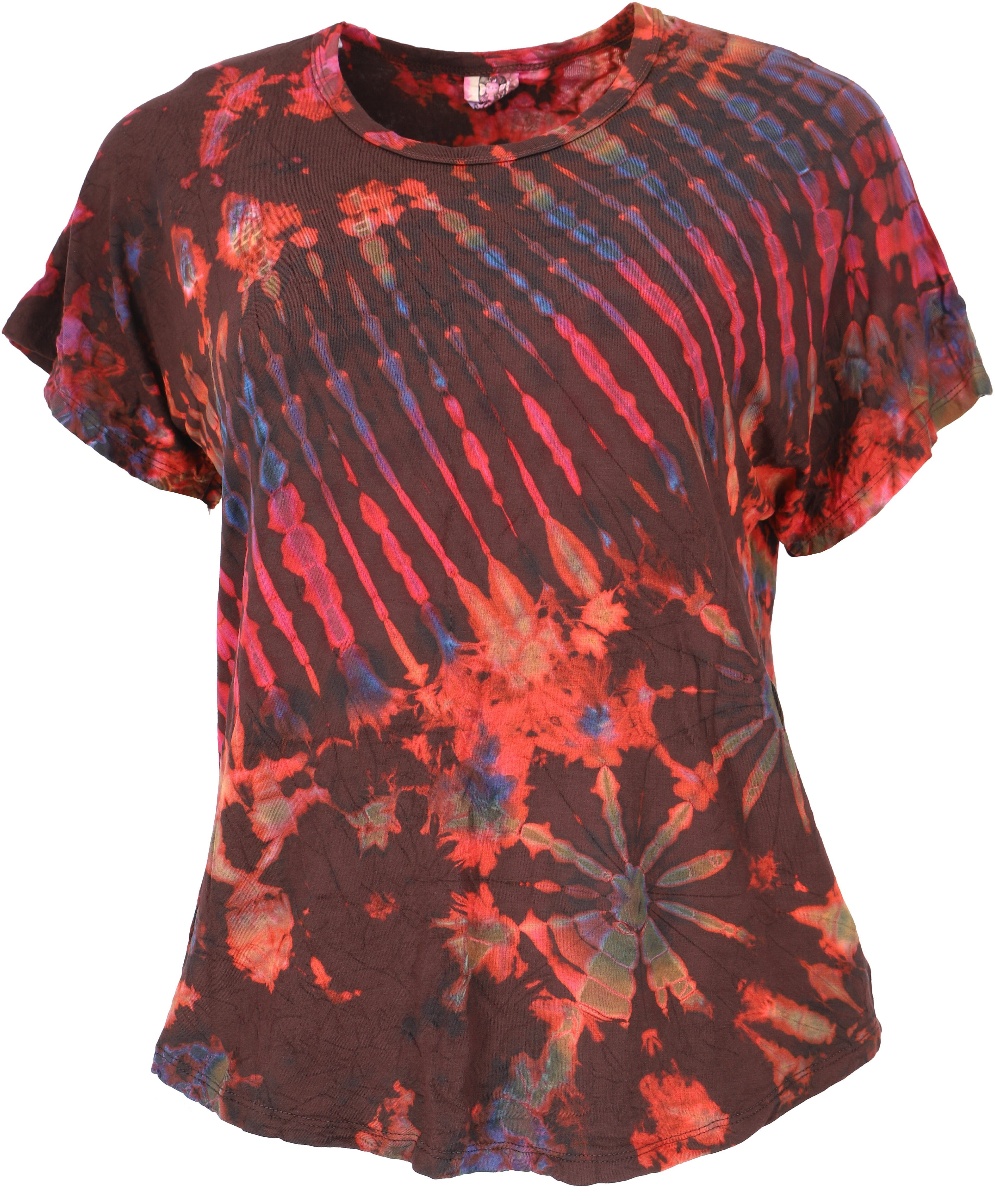 Guru-Shop T-Shirt Batik T-Shirt, Tie Dye Blusentop - rot/braun Festival, Ethno Style, Hippie, alternative Bekleidung