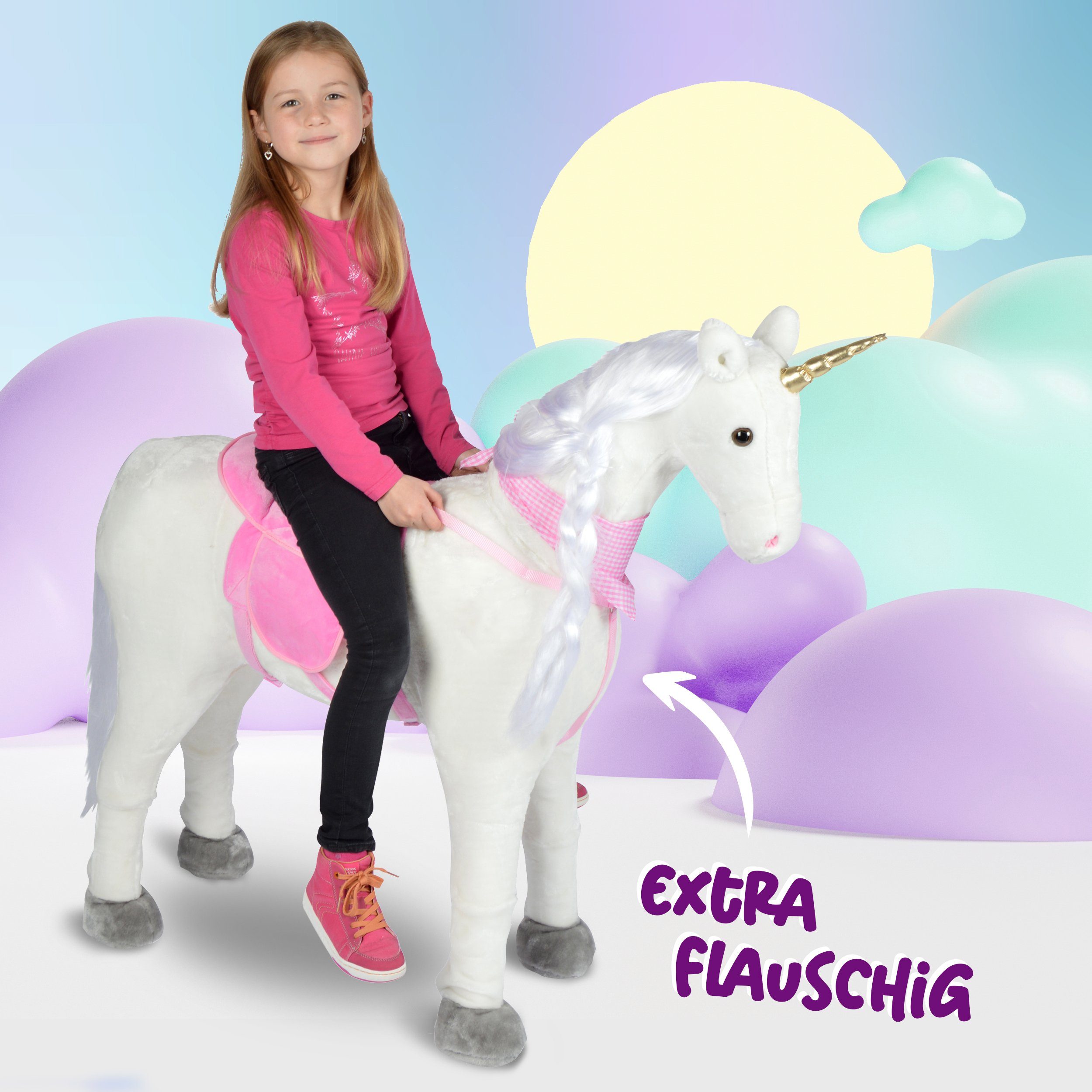 Pink Papaya Stehpferd Spielpferd für Kinder zum Reiten 105 cm, Pferd zum Reiten für Kinder