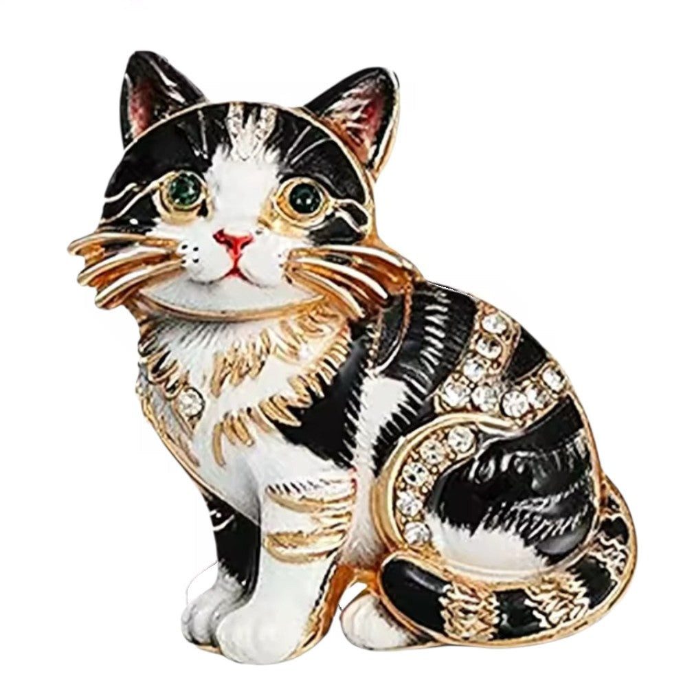 Dark-Desires Brosche Niedliche Katzenbrosche Vintage Emaille mit Strasssteinen, Damen Brosche vintage Accesssoire retro Anstecknadel