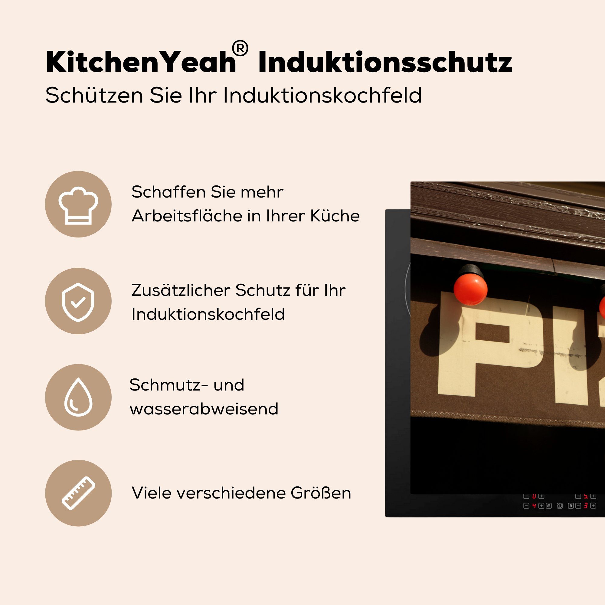 Pizzarestaurant-Schild, Induktionskochfeld 81x52 MuchoWow tlg), (1 küche, Vinyl, die Schutz Ceranfeldabdeckung Herdblende-/Abdeckplatte für cm,