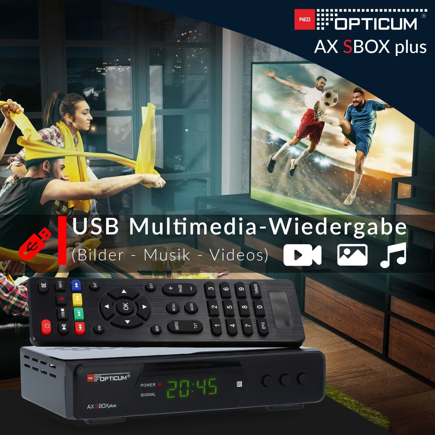RED OPTICUM - PVR & SCART, HDMI SBOX Unicable USB, Coaxial tauglich) mit Kabel Plus + SAT-Receiver (PVR, Aufnahmefunktion HDMI, Timeshift