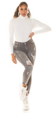 Koucla High-waist-Jeans Grau Highwaist PUSH-UP Jeans im used Look High Waist, Push Up