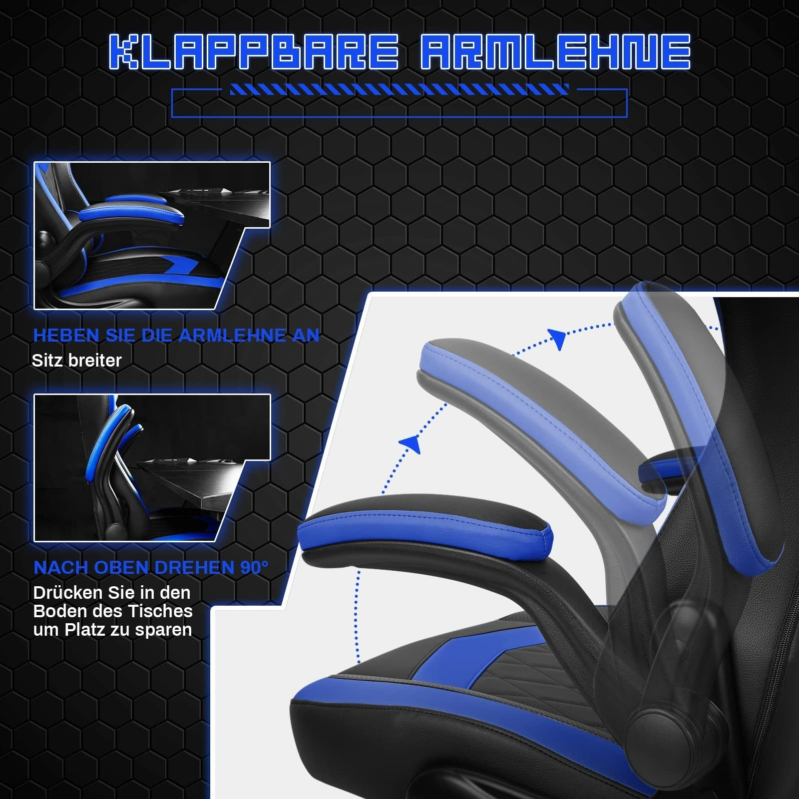 150kg Bürostuhl Blau hohe breite Armlehnen, Ergonomischer Rückenlehne, Bürostuhl, Kopfstütze, Fangqi Lendenkissen Computer-Gaming-Stuhl, (Klappbare Sitzfläche, drehbar) 360°