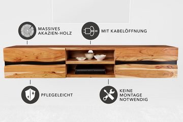 riess-ambiente Lowboard AMAZONAS 160cm natur / schwarz (Einzelartikel, 1 St), Massivholz · Metall · hängend · Baumkante · TV-Schrank · Design