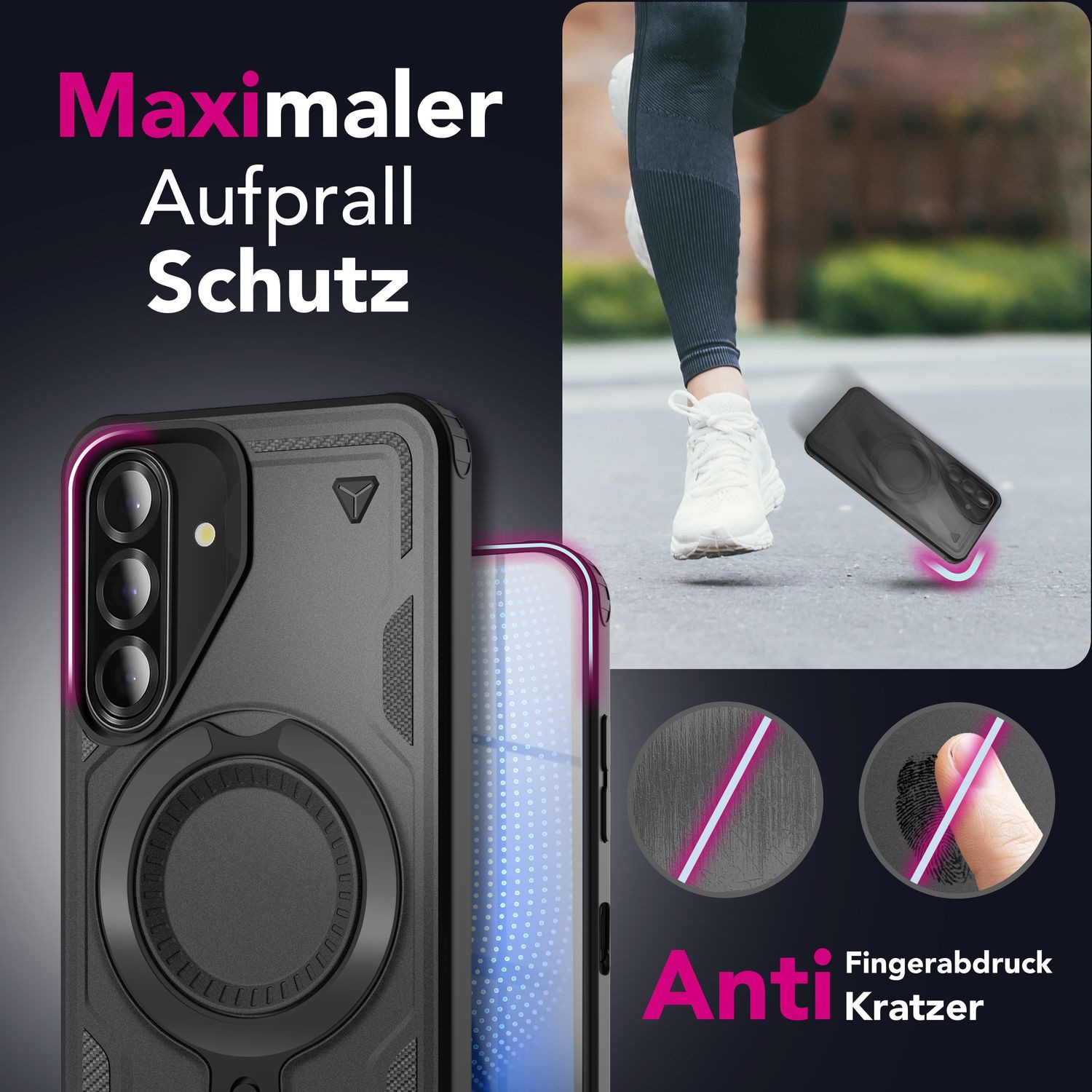 Nalia Smartphone-Hülle Samsung Galaxy A26 17 cm (6,7 Zoll), Military Cover / MagSafe / 360° Dreh Ring / Aufsteller / Outdoor Hülle