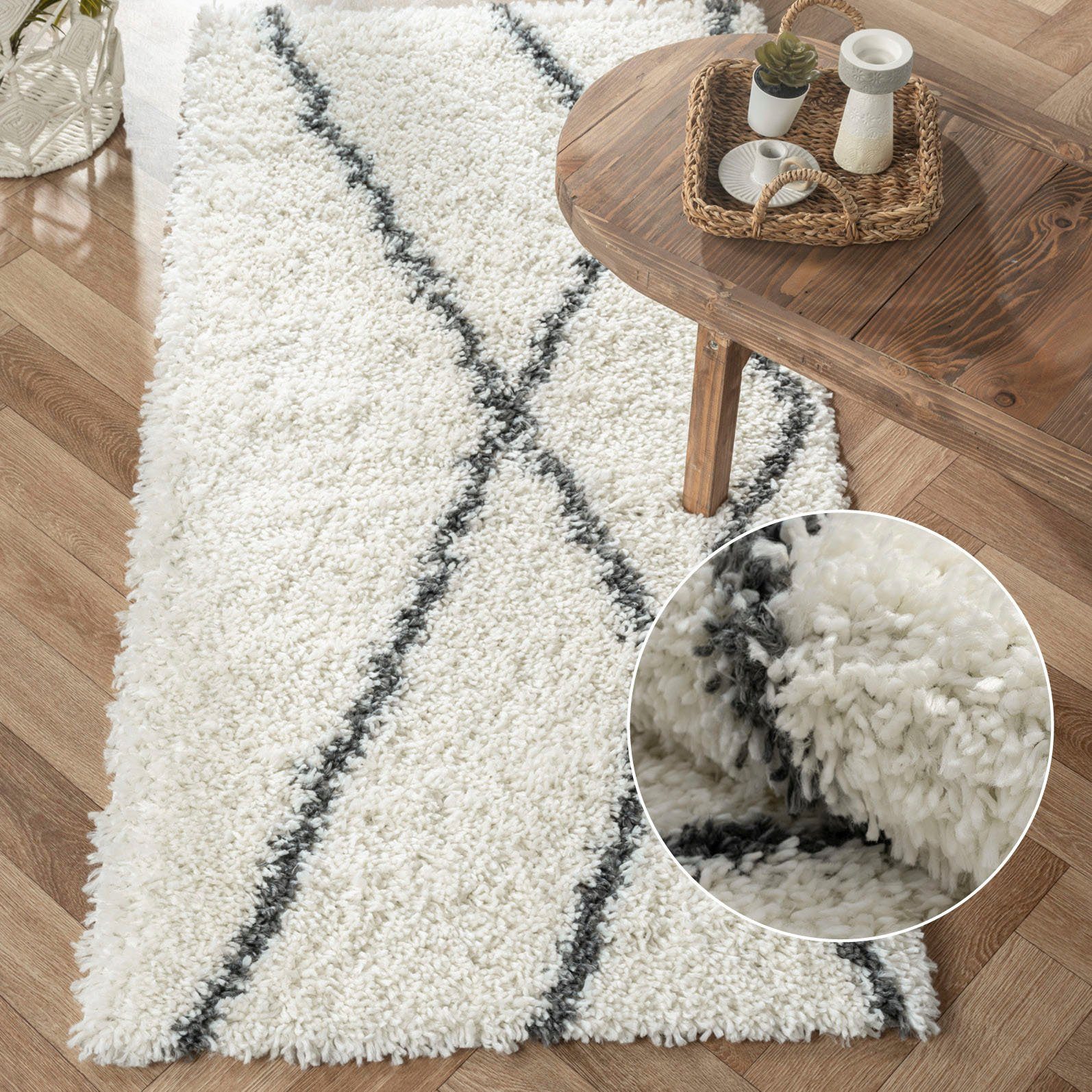 Myflair Möbel & Accessoires Hochflor-Läufer My Shaggy Raute, rechteckig, Höhe: 37 mm, Shaggy, Scandi Rauten Design, leicht glänzend, extra flauschig