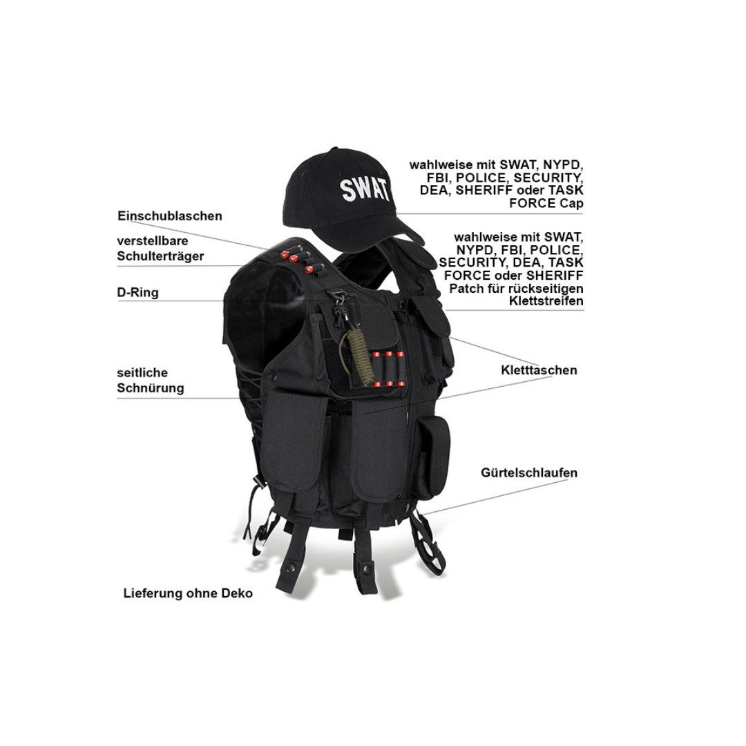 Black Snake Polizei-Kostüm Karneval Kostüm - Agentenkostüm - Einsatzkommando, SWAT/FBI/Security Kostüm!