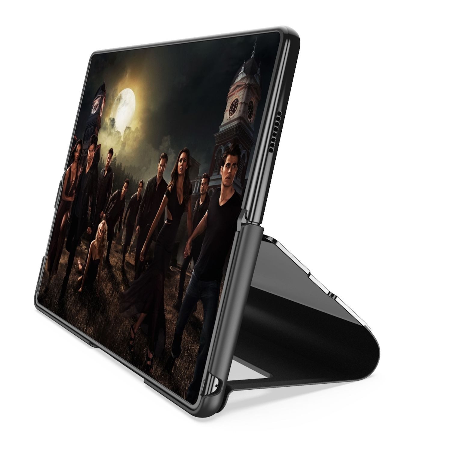 Wigento Handyhülle Für Samsung Galaxy Z Fold7 5G View Spiegel Wake UP Smart Hülle Gold, Elektroplattiertes Spiegel-Design, horizontaler Klappständer