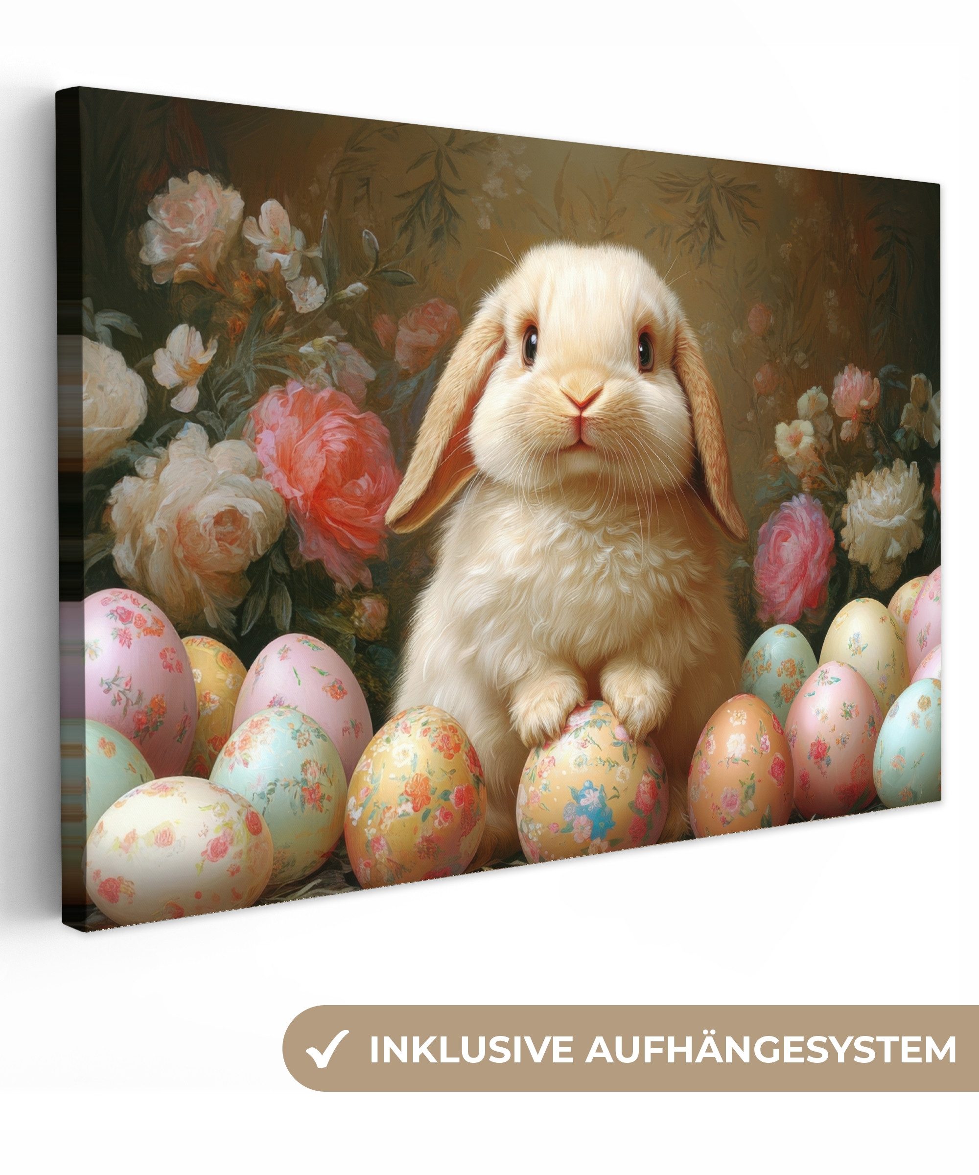 OneMillionCanvasses® Leinwandbild Kaninchen - Ostereier - günstig online kaufen