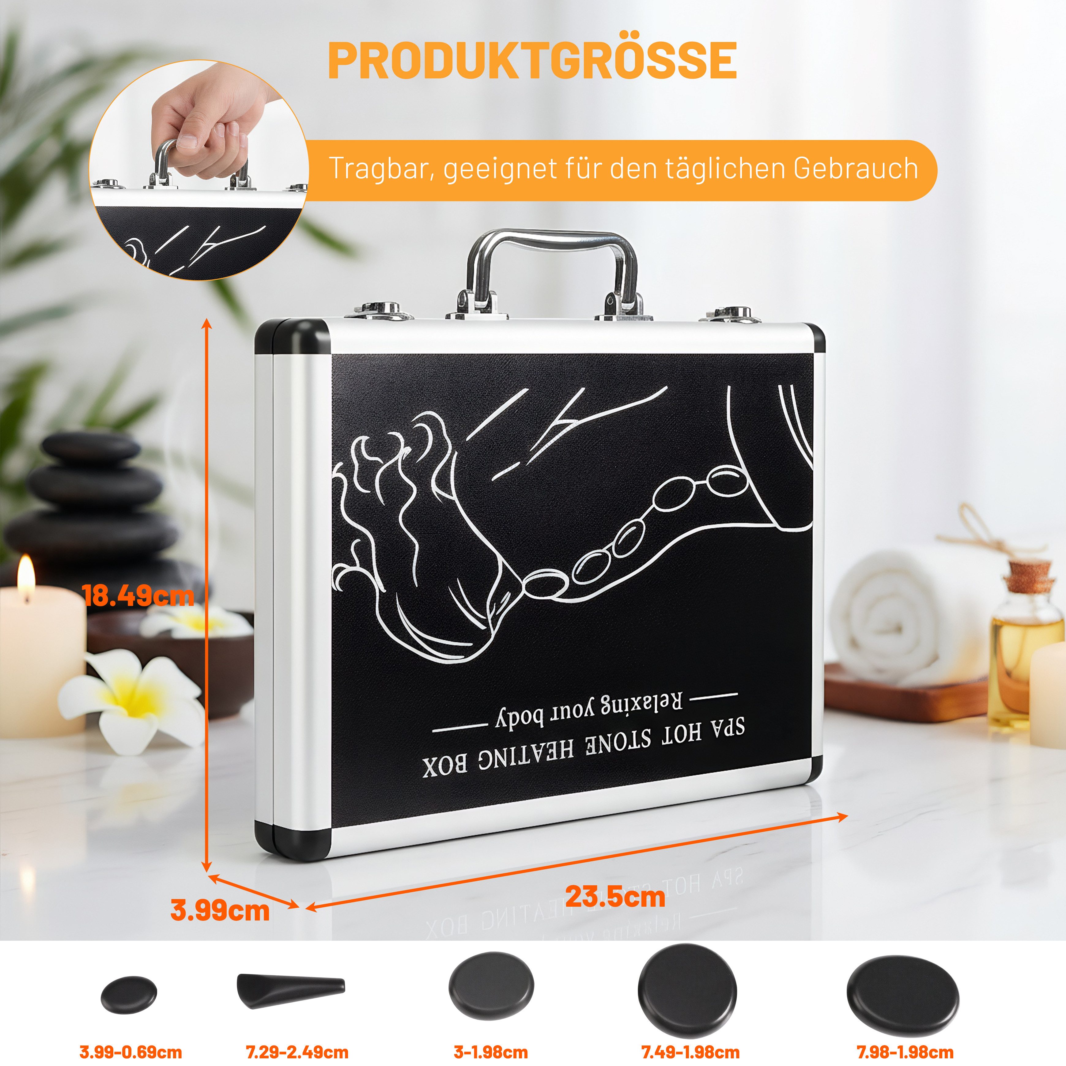 kehot Massageliege Hot Stone Massage Set 22-teilig, Tragbares Massagestein mit Heizbox (Heiße Massagesteine, Konstante Wärme 47–50 °C, 22-St., Heiße Steine Massage Set für Zuhause & Studio), für Massage, Entspannung, SPA, Erwärmung, Schmerzlinderung