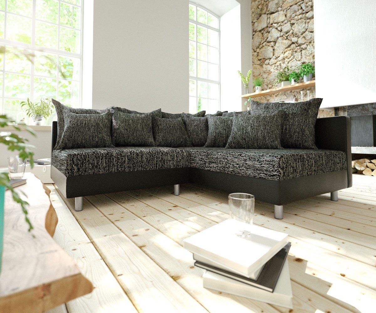 DELIFE Ecksofa Clovis, Schwarz Ottomane Rechts günstig online kaufen