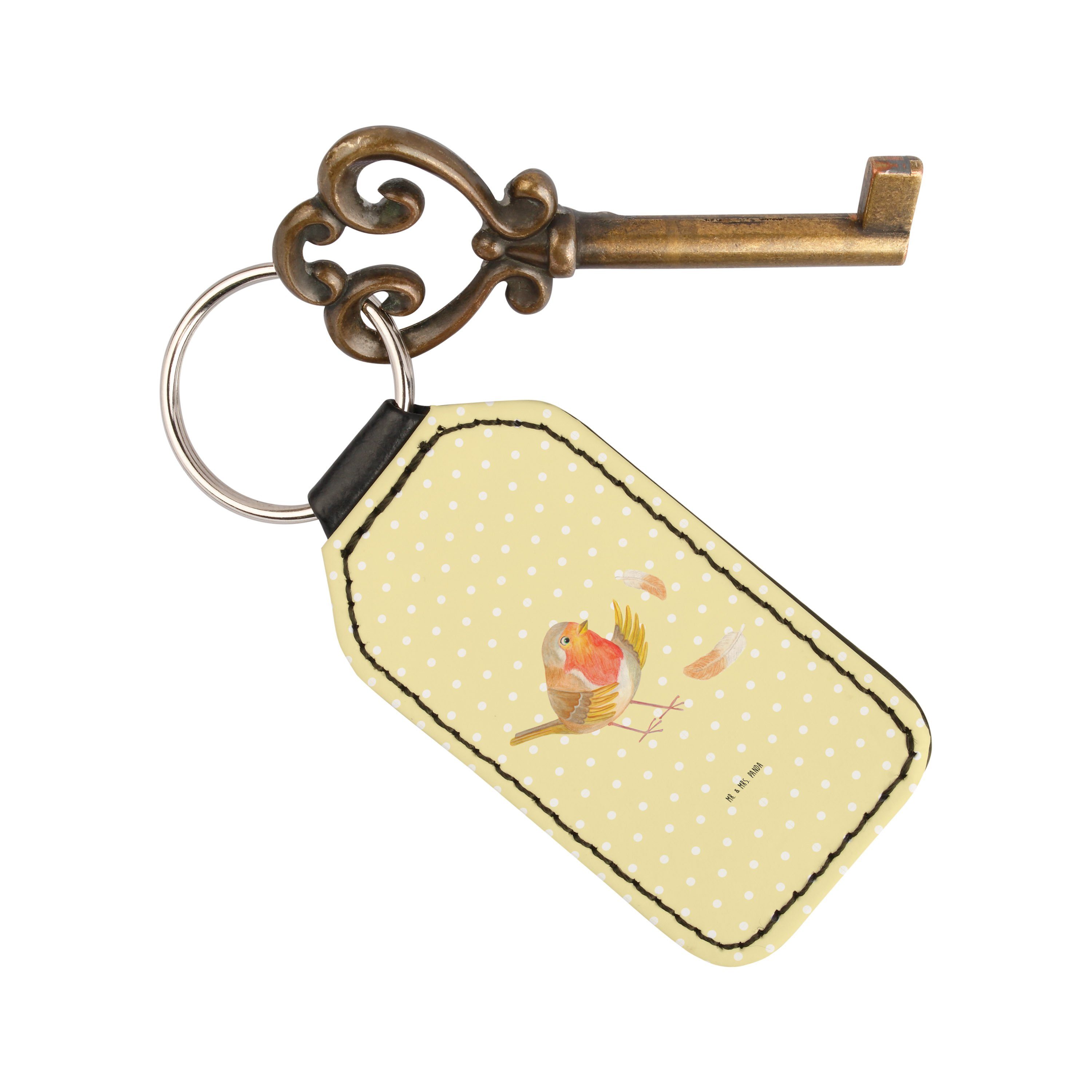 Federn Schlüsselanhänger, mit & Mr. Schlüsselanhänger Rotkehlchen Geschenk, - Mrs. Pastell (1-tlg) Gelb Panda -