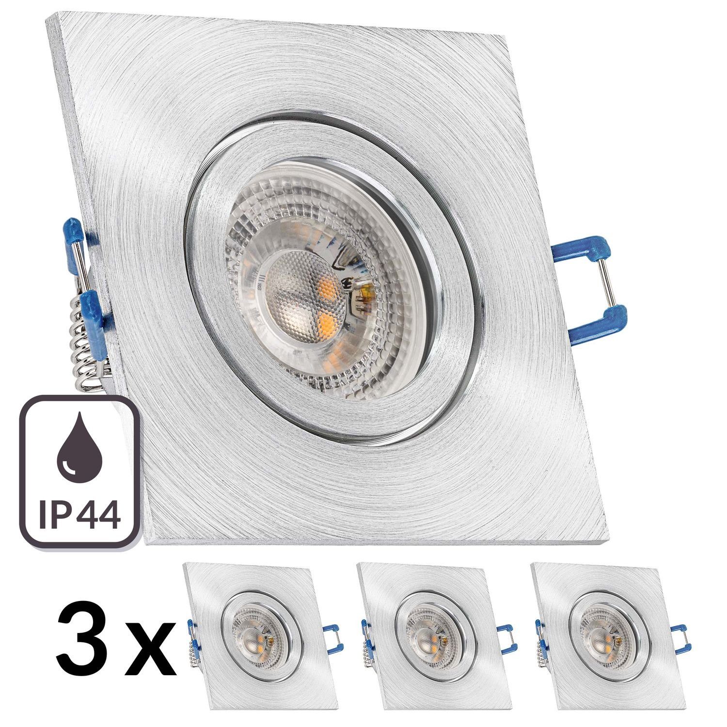 mit LEDANDO 3er LED LED IP44 Set 3W LED GU10 RGB matt in aluminium Einbaustrahler Einbaustrahler