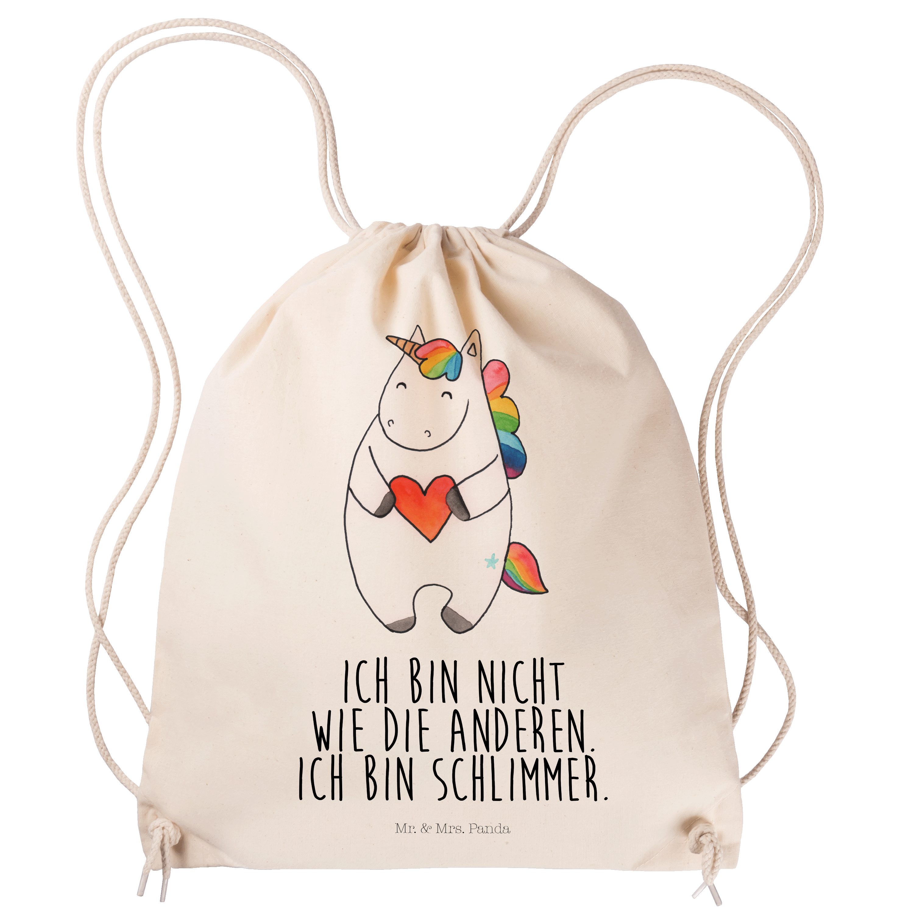 Mr. & Mrs. Panda Sporttasche Einhorn Herz - Transparent - Geschenk, Tasche, Stoffbeutel, Freundin, (1-tlg)