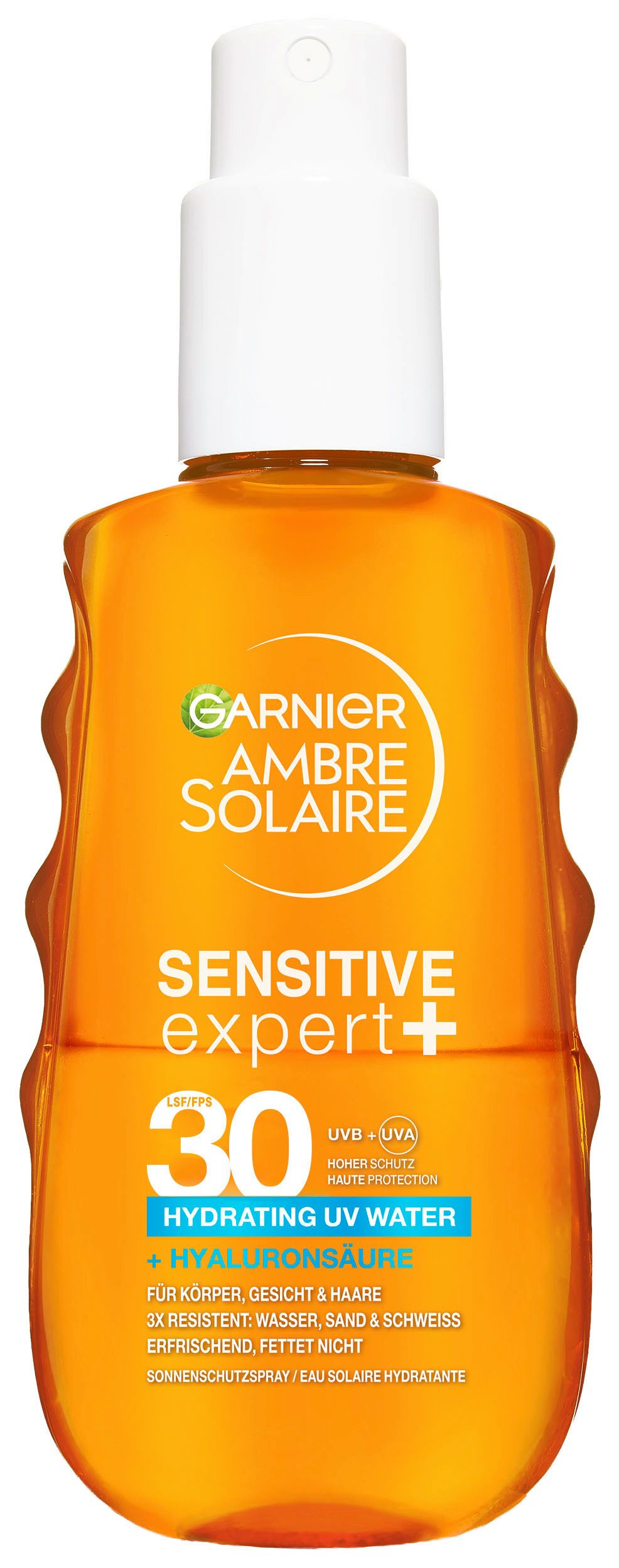 GARNIER Sonnenschutzspray AMBRE SOLAIRE SENSITIVE EXPERT+ LSF 30, mit Hyaluronsäure, für Körper, Gesicht und Haare geeignet
