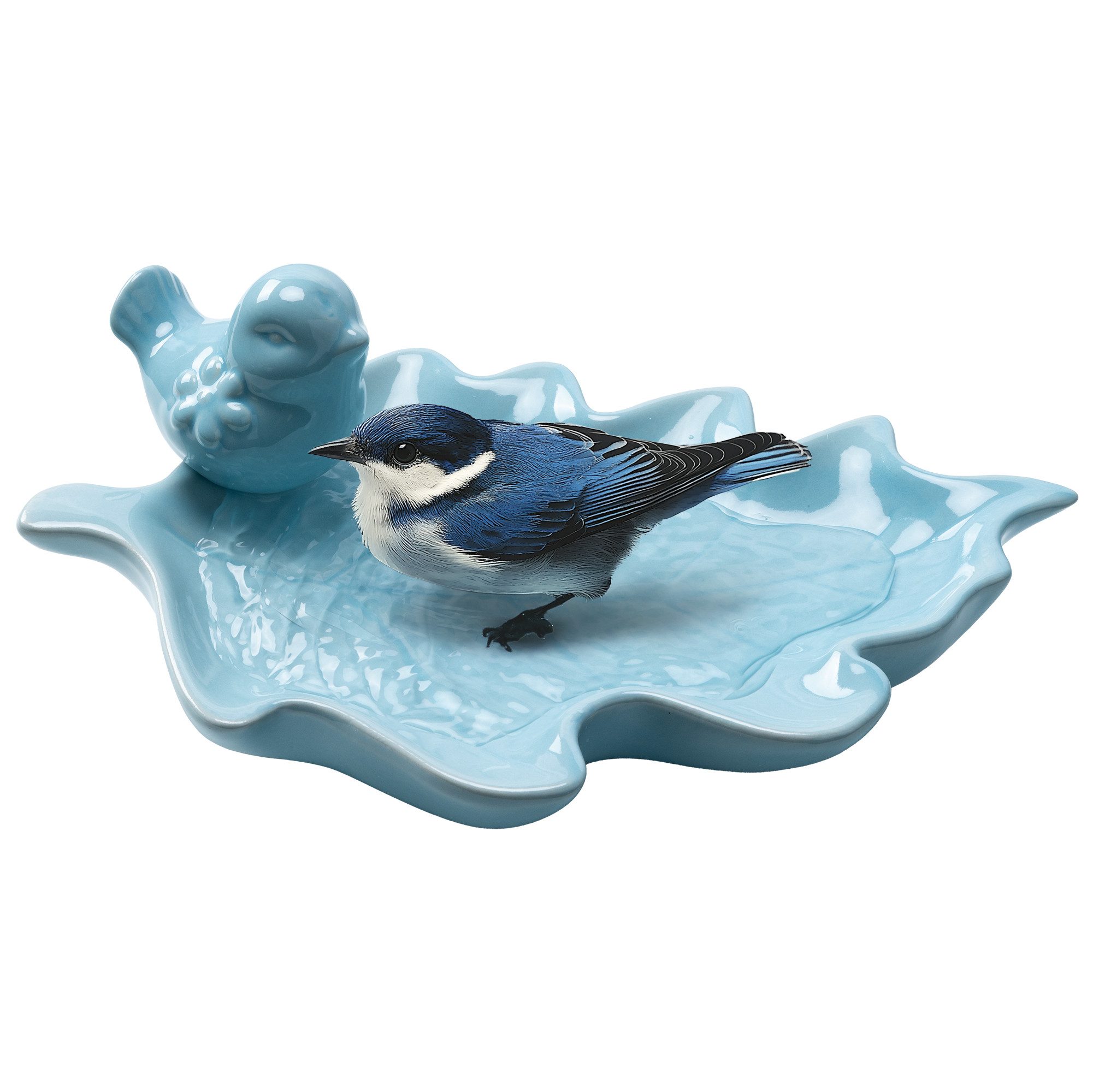 Vogelhaus Vogeltränke Garten - Vogelbad frostfest - Blau Blatt Design