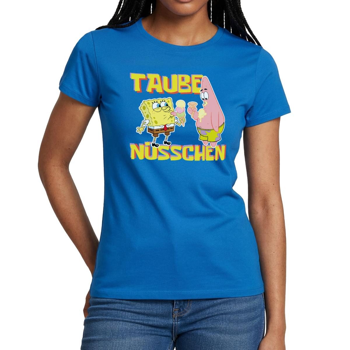 Spreadshirt T-Shirt SpongeBob Schwammkopf Taube Nüsschen Patrick Eis Frauen T-Shirt (1-tlg) Slim Fit, fällt klein aus