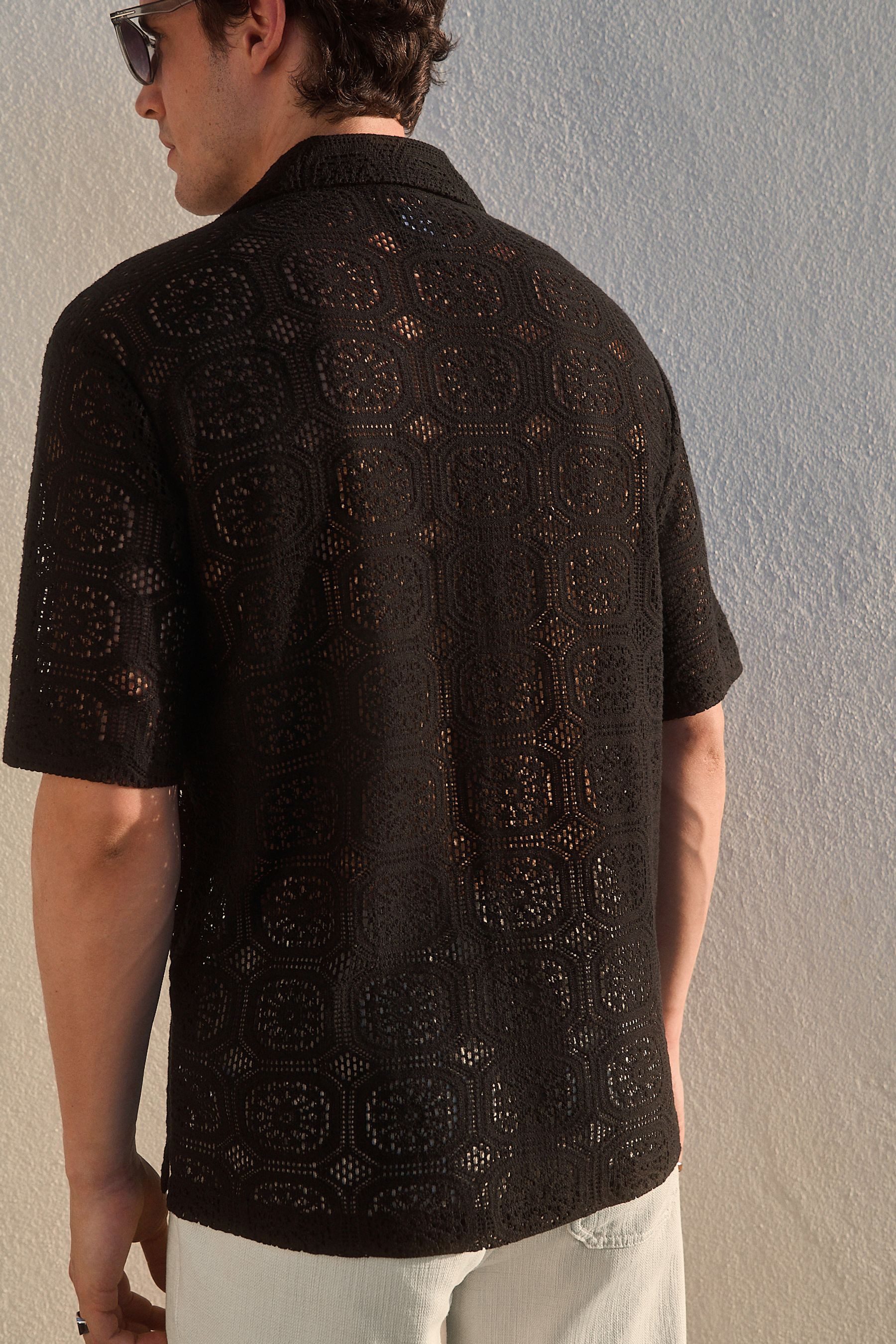 Next Kurzarmhemd Kurzarmhemd mit Häkeldetail mit Kubakragen (1-tlg) günstig online kaufen