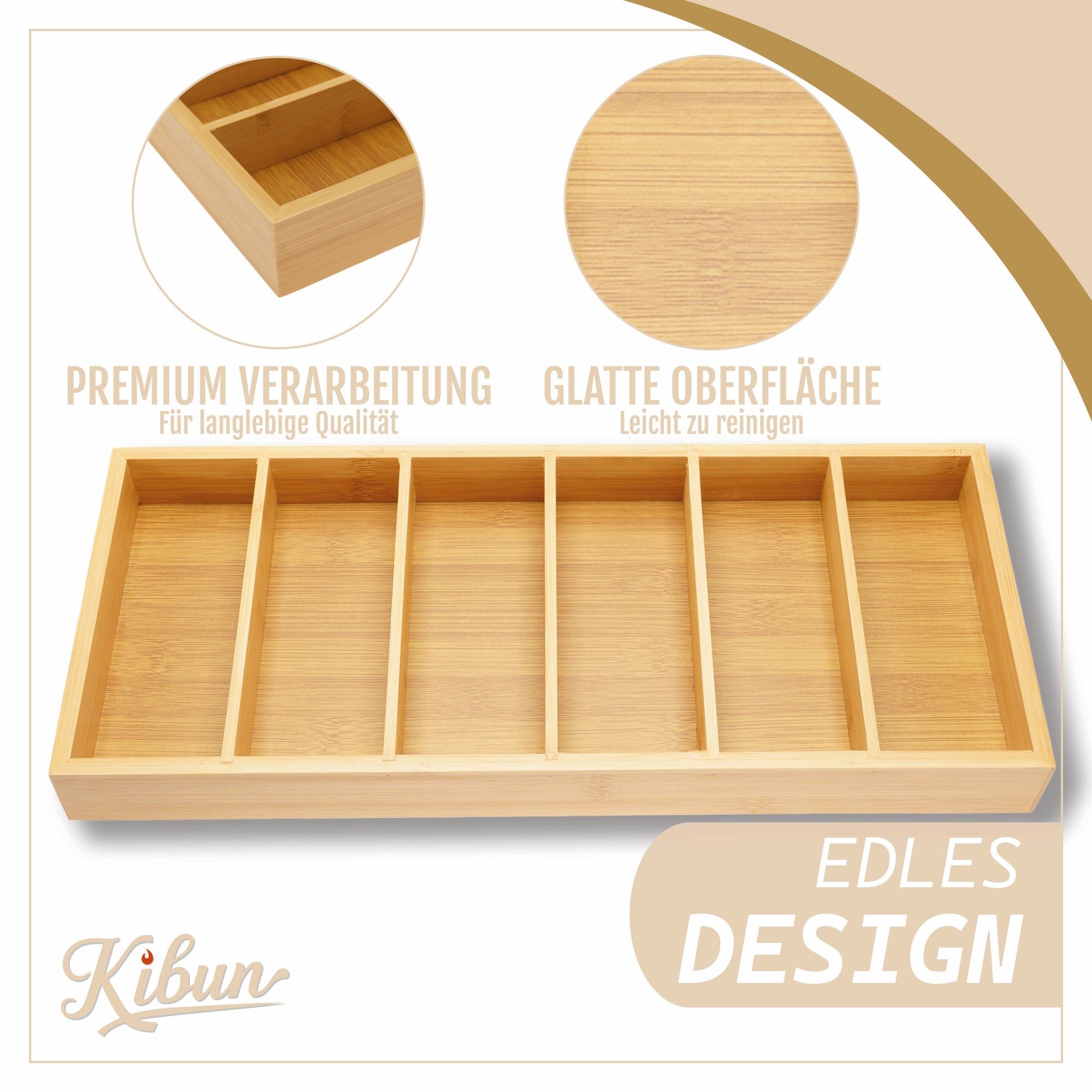 Kibun Organizer Brillen & Office Organizer aus Bambus mit 6 Fächern (40x17x4 cm, 1 St., Flache Sonnenbrillen Aufbewahrungsbox), Schreibtisch Ordnungssystem – Bild 4 von 5