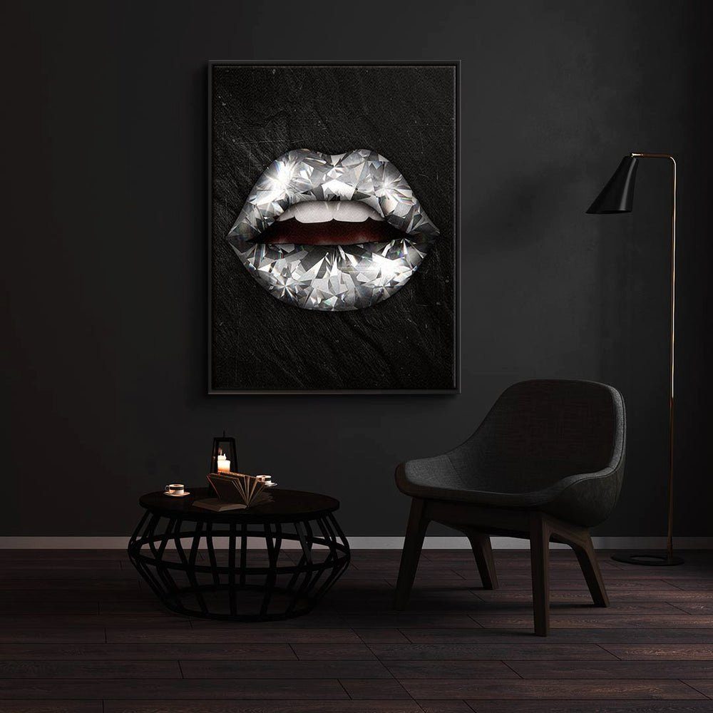 Pop Rahmen Art Lippen Diamant DOTCOMCANVAS® schwarzer Leinwandbild, modernes X - - Leinwandbild Premium Wandbil -