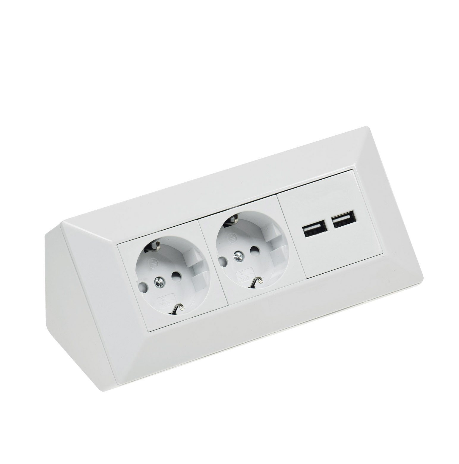 Ecksteckdose Küchensteckdose 2-fach Steckdose USB-Dose 45° Küche Weiß Anthrazit 