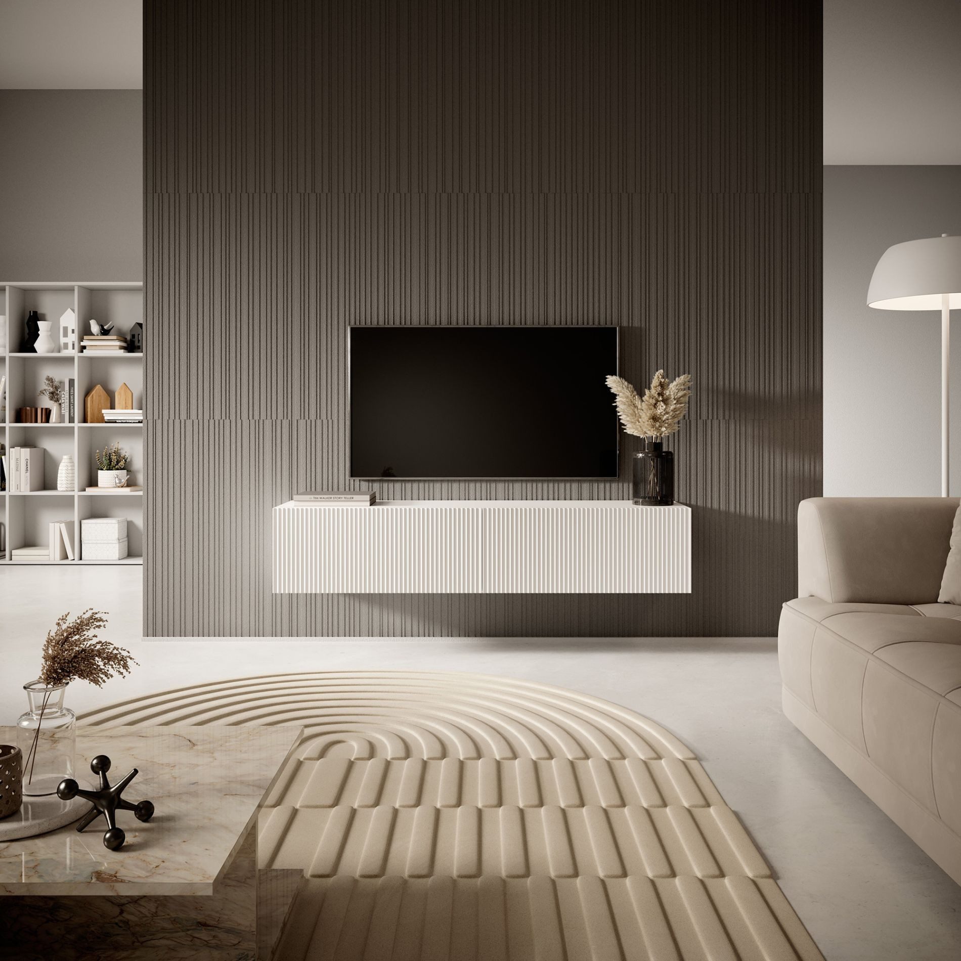 Selsey TV-Schrank VELDIO mit 2 geriffelten MDF-Türen, grifflos, 140 x 30 x günstig online kaufen