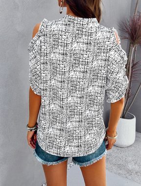 BlauWave Druckbluse Lässiges trägerloses Top mit V-Ausschnitt (Elegante Damenbekleidung, 1-tlg., Geeignet für das tägliche Tragen) Kurzärmeliges Sommer-Shirt