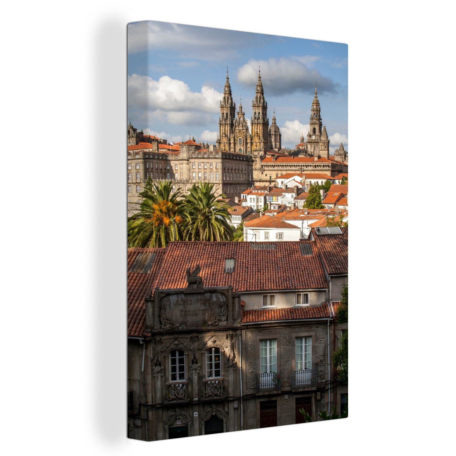 OneMillionCanvasses® Leinwandbild Spanische Straßenszene für Santiago de Compostela, (1 St), Leinwandbild fertig bespannt inkl. Zackenaufhänger, Gemälde, 20x30 cm