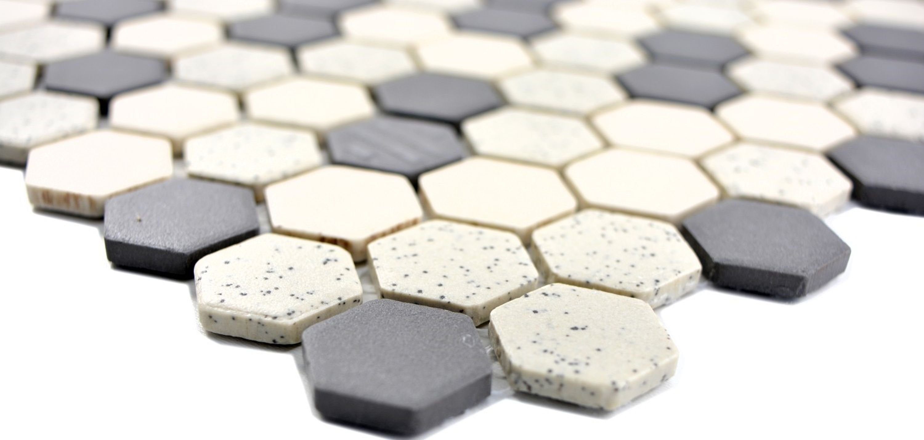 Mosani Bodenfliese Hexagonale Mosaik rutschsicher schwarz mini Keramik beige Fliese