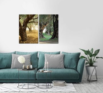 Sinus Art Leinwandbild 2 Bilder je 60x90cm Italien Olivenbäume Mediterran Wald Grün Idyllisch Friedsam