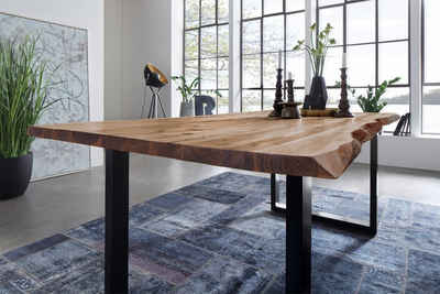 Junado® Baumkantentisch Mephisto, Akazie Massivholz, Stärke Tischplatte 26mm, natürliche Baumkante
