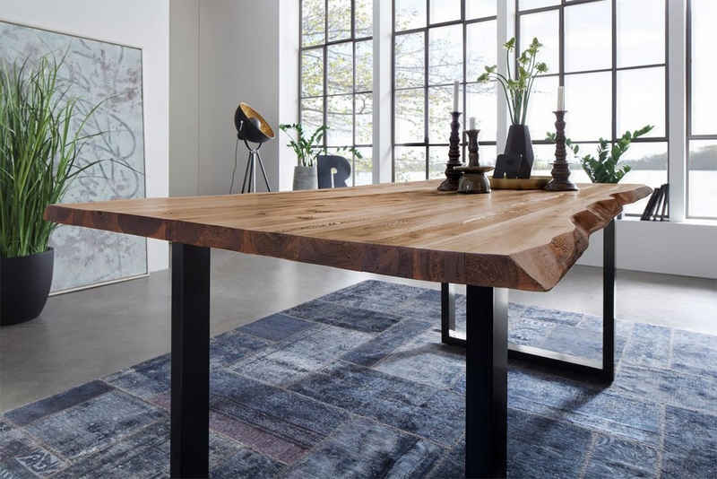 Junado® Baumkantentisch Mephisto, Akazie Massivholz, Stärke Tischplatte 26mm, natürliche Baumkante