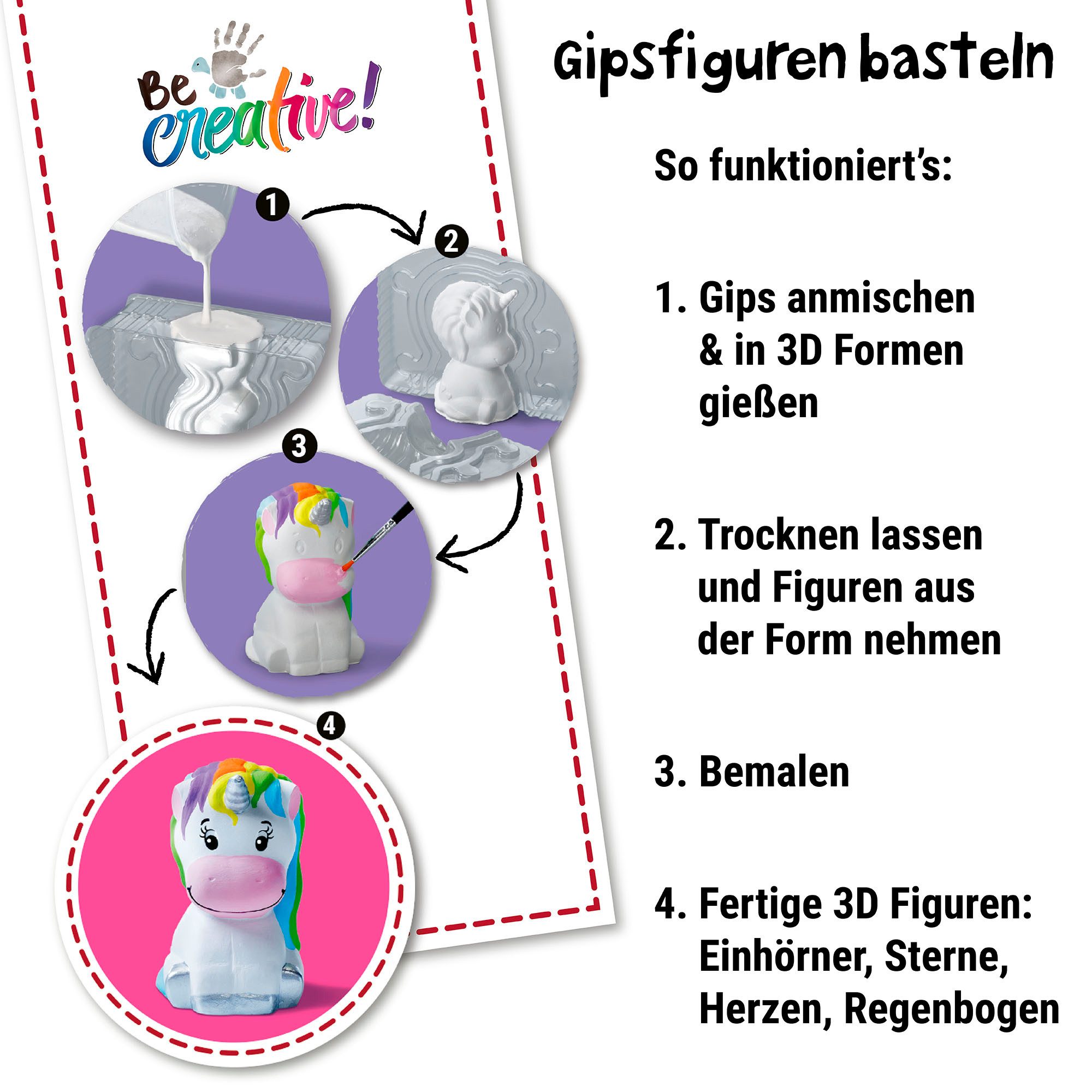 Ravensburger Kreativset BeCreative Midi, Bastelset DIY Gipsfiguren gießen Einhorn, Made in Europe