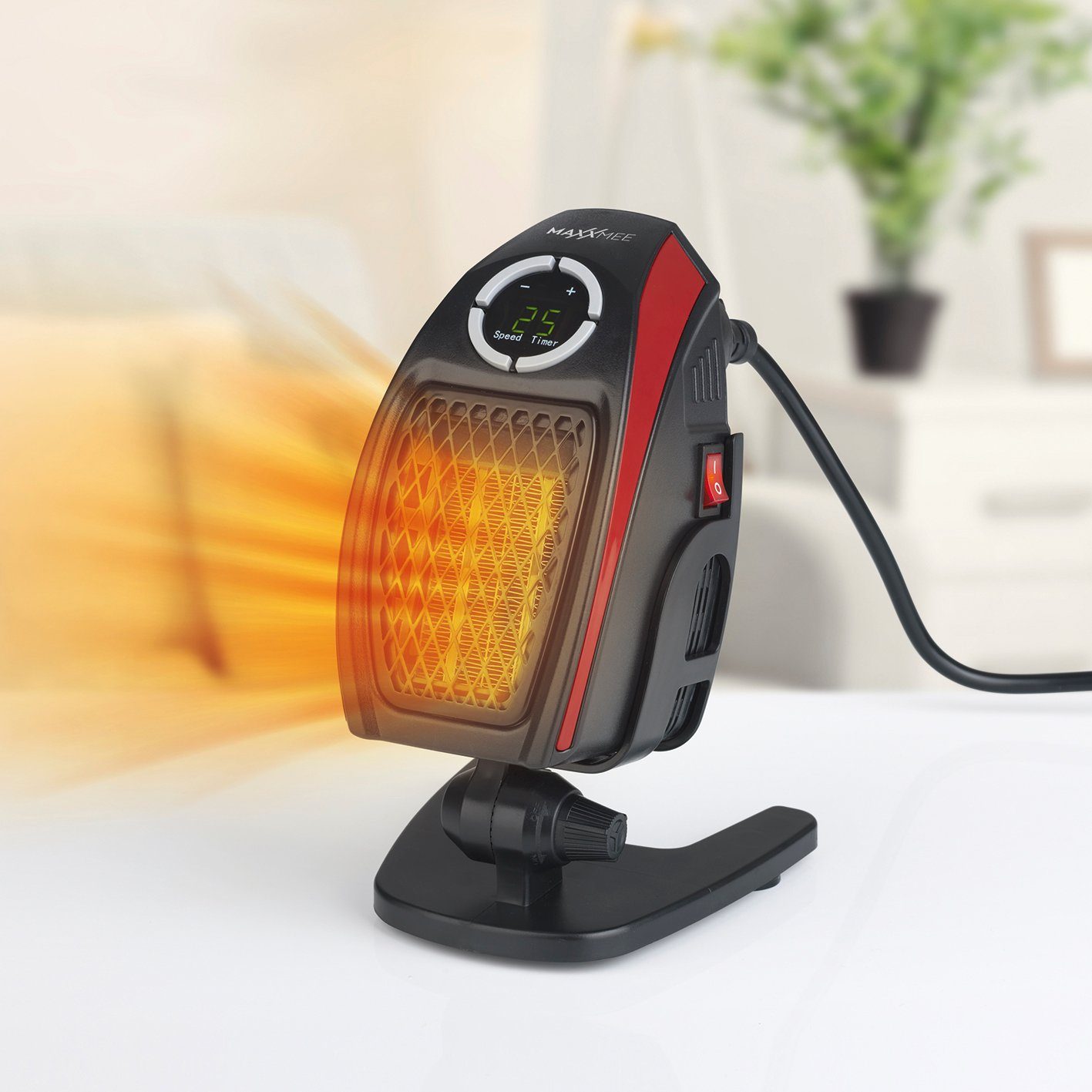 MAXXMEE Heizstrahler, 500 W, Mini-Heizung mit Standfuß schwarz/rot