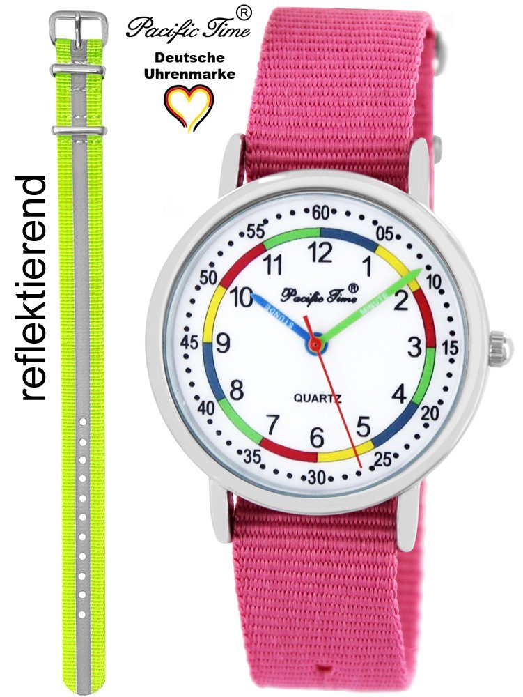 - Mix Match und Pacific Time Versand Lernuhr Design Kinder First Quarzuhr und Gratis rosa Wechselarmband, Reflektor gelb Set Armbanduhr