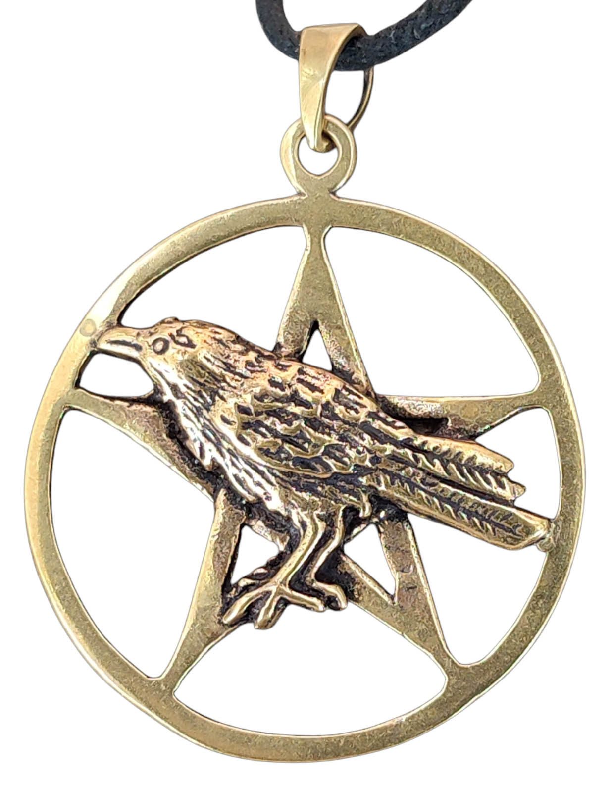 Kettenanhänger Rabe Schutzamulett Bronze Pentagramm Pentagram Weiße Magie Nr.175