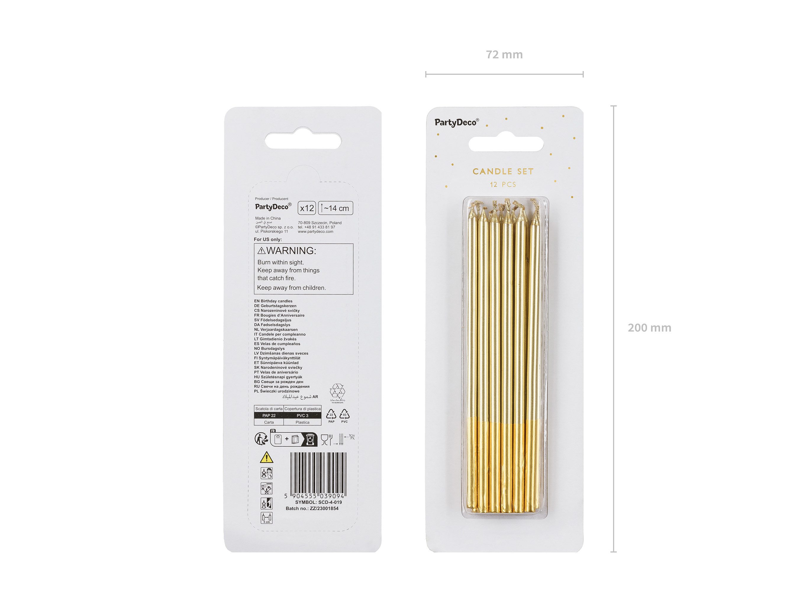 partydeco Geburtstagskerze, Geburtstagskerzen 14cm glatt 12er Set Gold