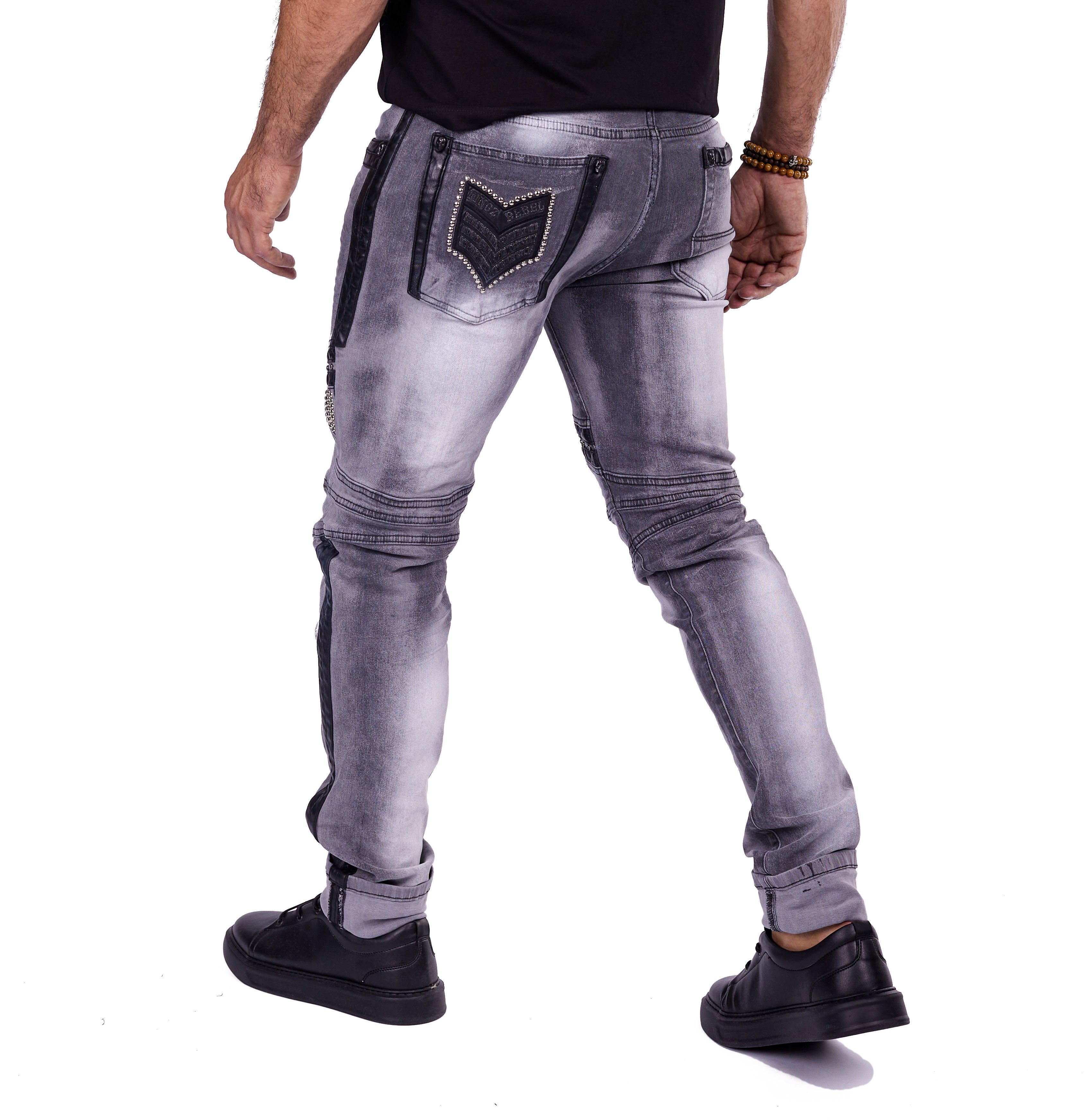 KINGZ Regular-fit-Jeans Herren Biker Designer Jeans von KINGZ Grau W31/L34