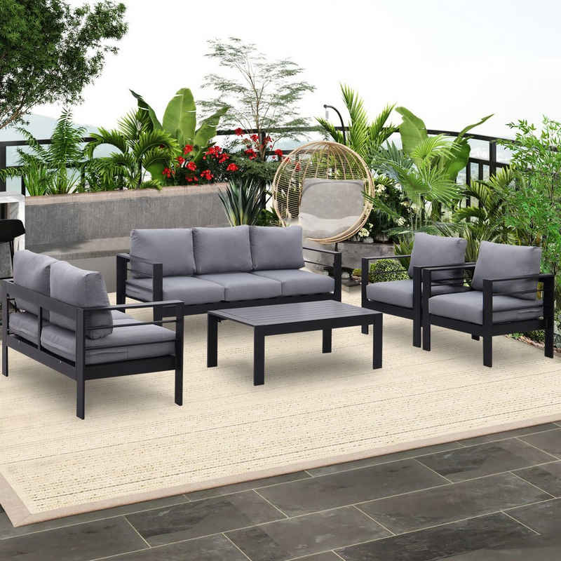 MeXo Gartenlounge-Set Terrassenmöbel Set, (Aluminium Gartenmöbel Lounge Set, 5-tlg., Sitzgruppe mit 3er-Sofa, 2er Sessel, 2 Einzelsessel, 1 Tisch), Gartenmöbel-Sets SALE, Outdoor Gartengarnitur Metall