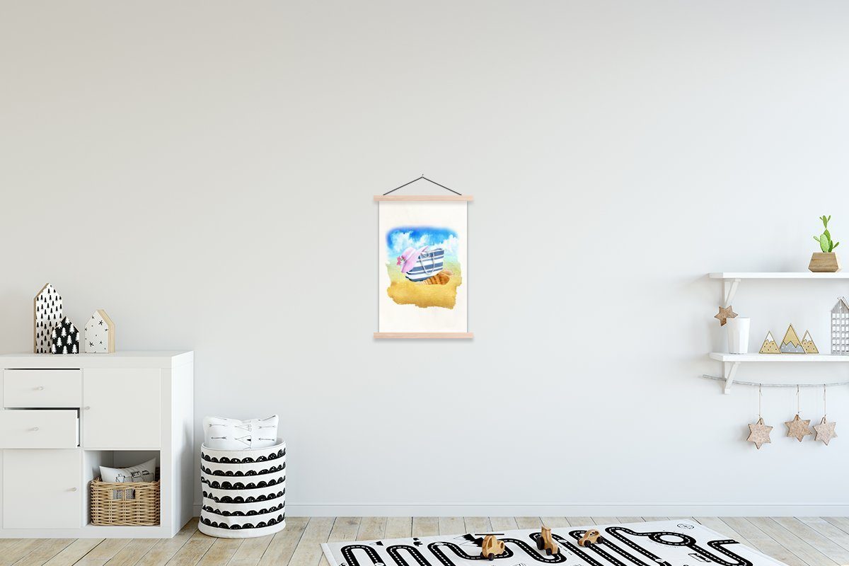 MuchoWow Poster Tasche - Hut - Muschel - Meer, (1 St), Posterleiste, Textilposter für Wohnzimmer, Bilderleiste, Magnetisch