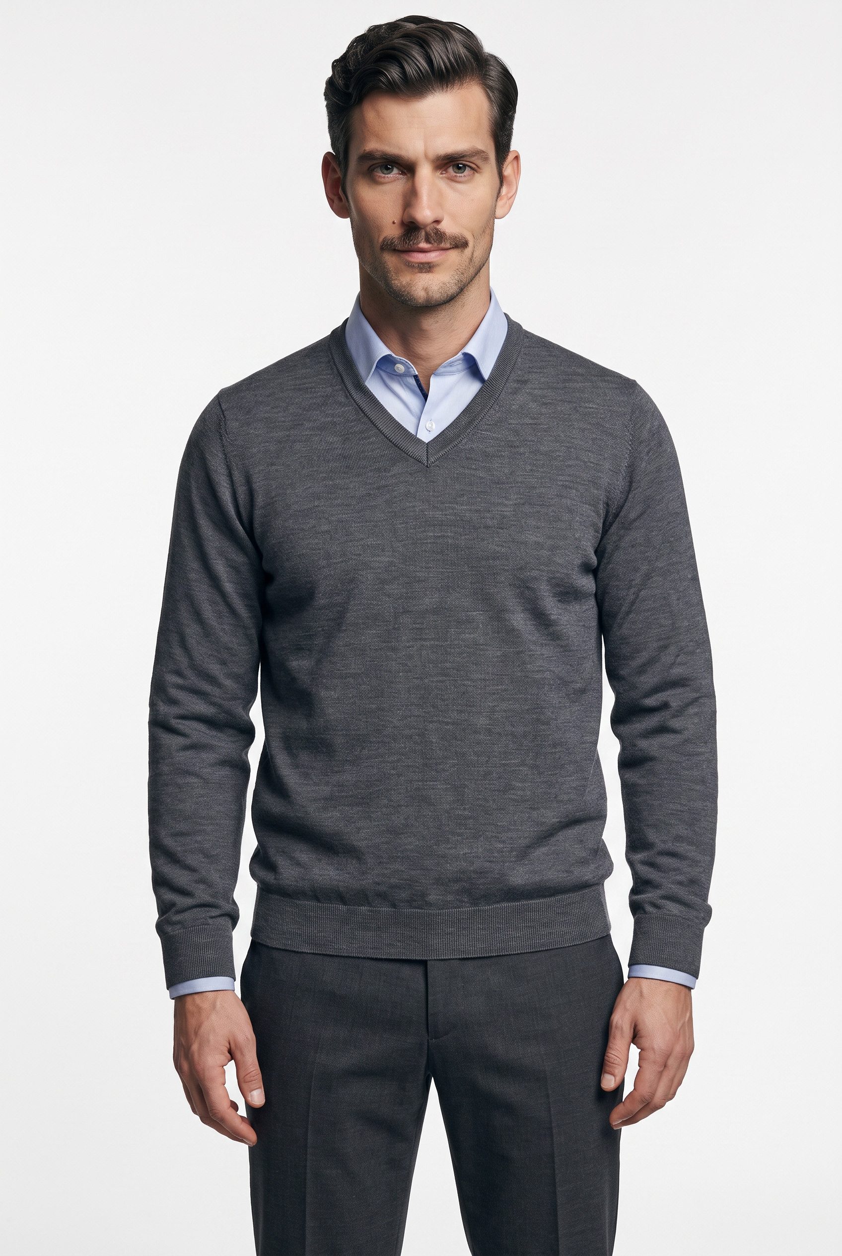 MARVELIS V-Ausschnitt-Pullover aus reiner Wolle