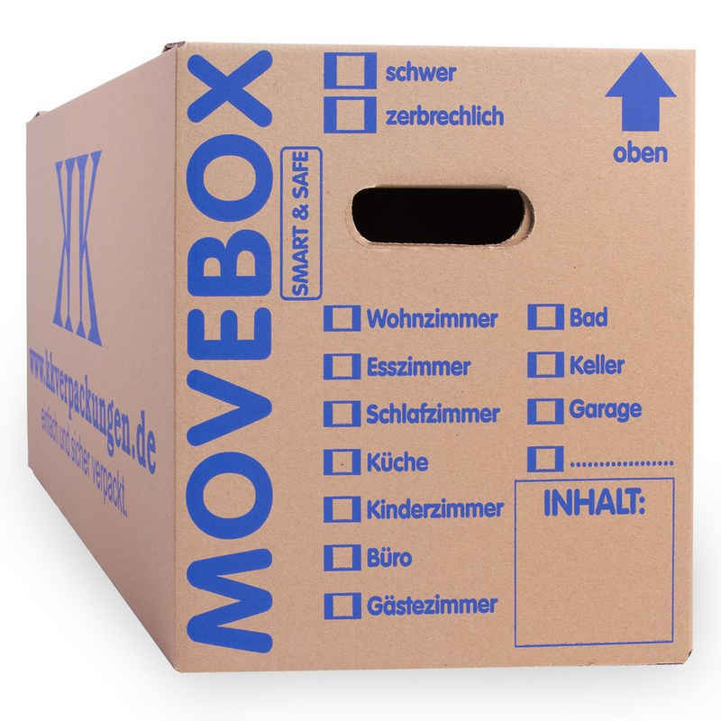 KK Verpackungen Umzugskarton, 120 Umzugskartons Movebox Smart & Safe Umzugskiste 25 kg Braun