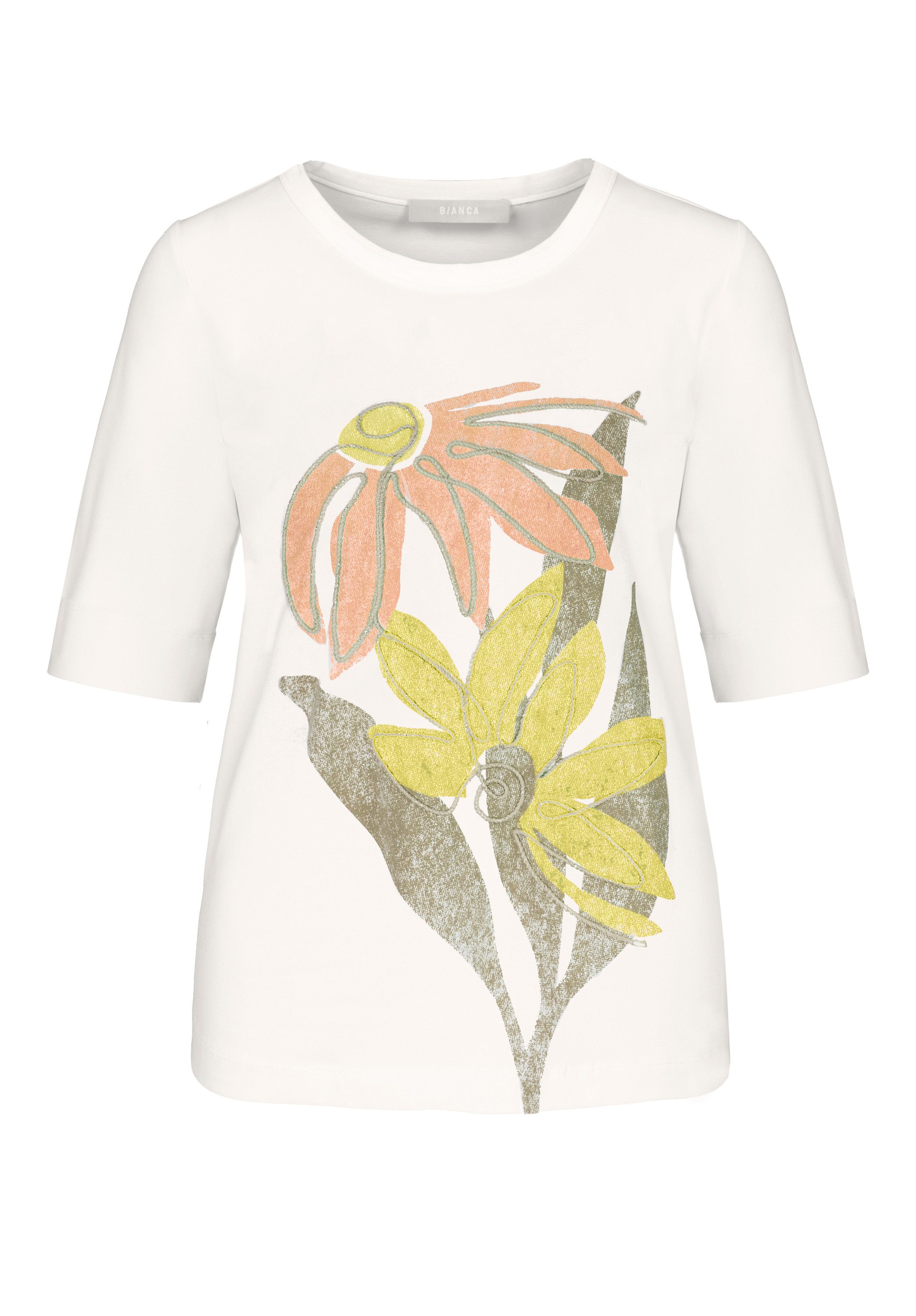 bianca Print-Shirt DINIA mit farbigem Frontmotiv und Kordelapplikation – Bild 2 von 5