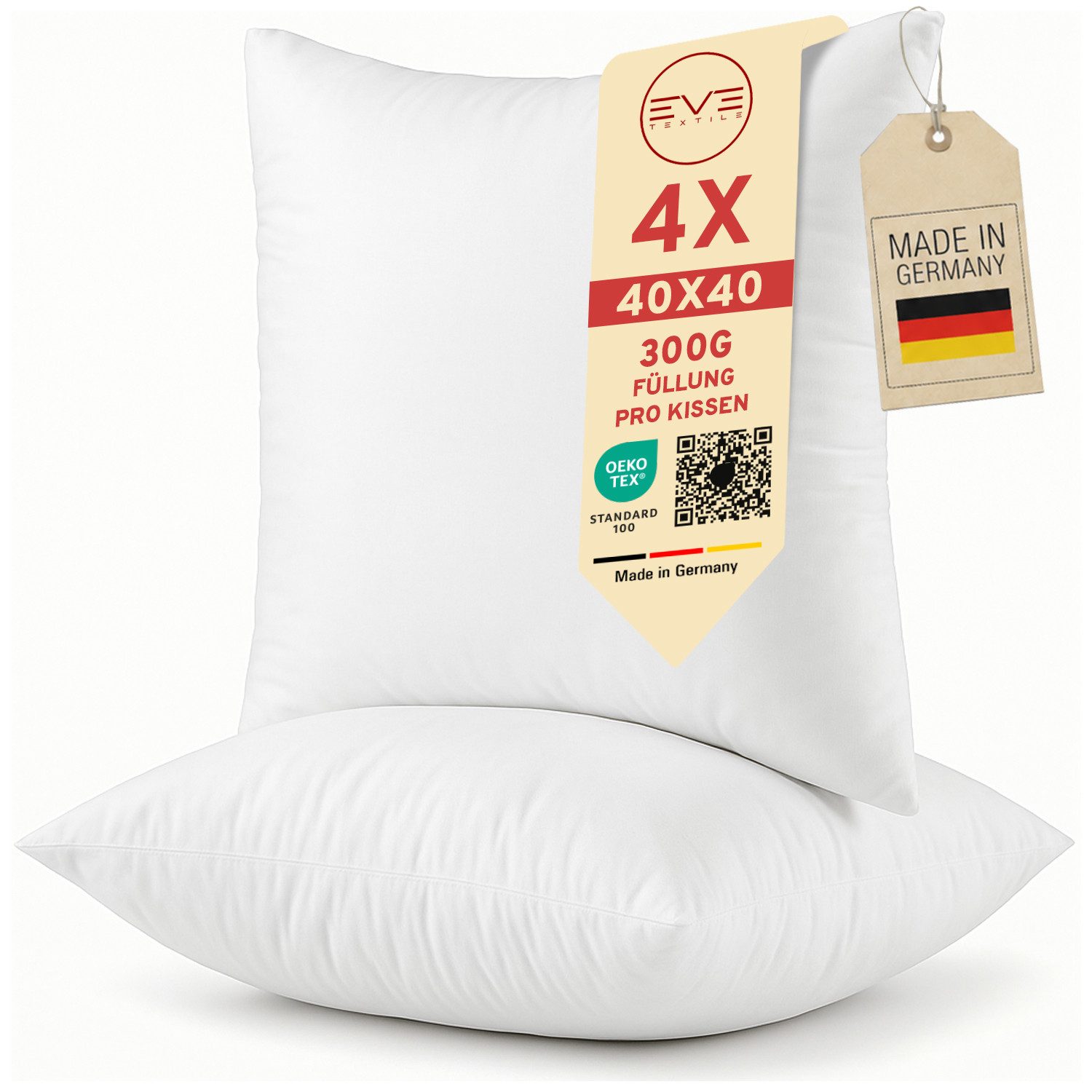Eve Textile GmbH Kissenfüllung Kissen Füllkissen Kopfkissen Dekokissen Kisseninlett Bettkissen, Atmungsaktiv mit Flauschiger Microfaserfüllung & Reißverschluss