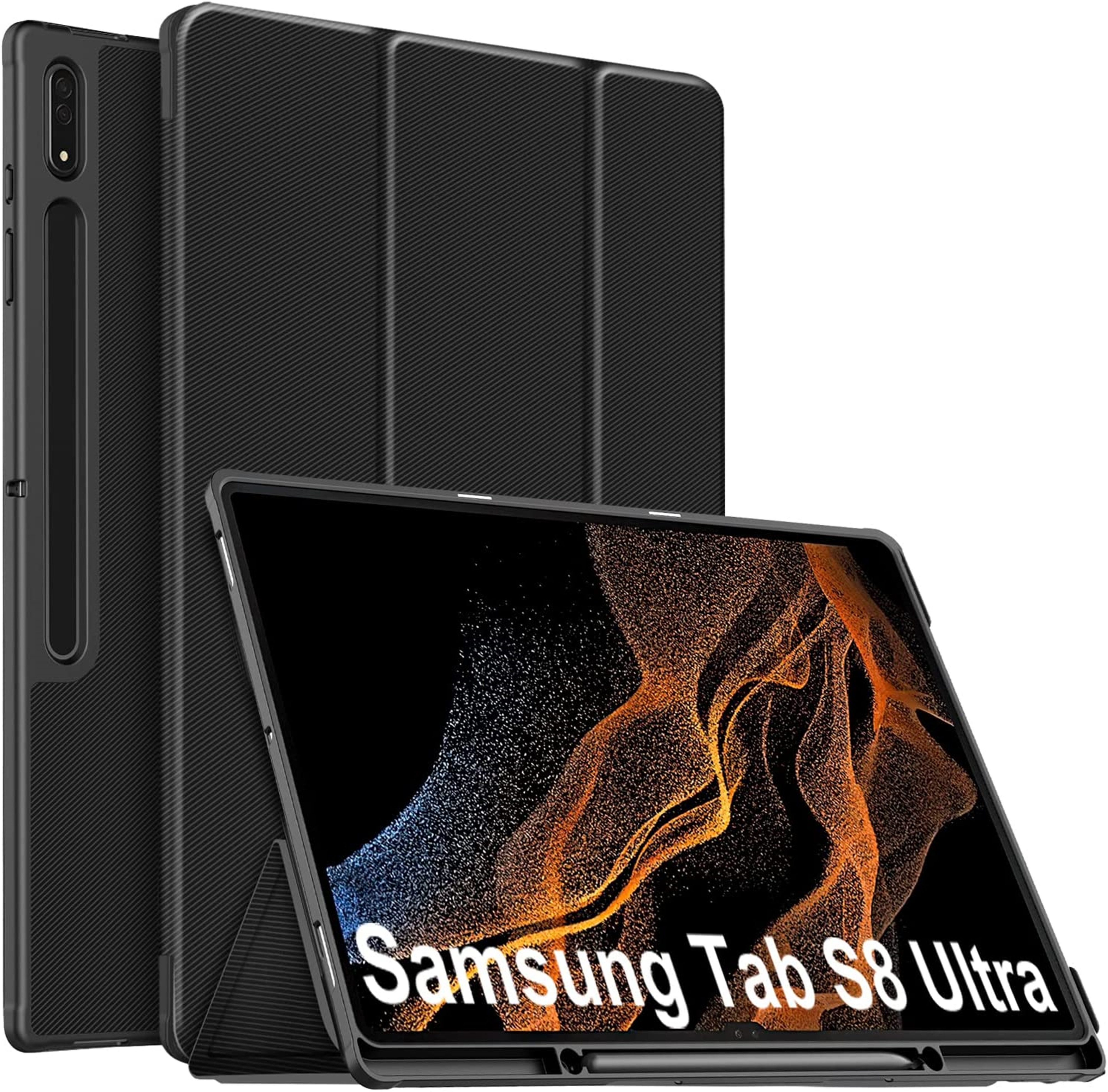 ibettertec Tablet-Hülle Hülle für Samsung Galaxy Tab S8 Ultra 14.6 Zoll 2022 SM-X900/X906, Soft TPU Rückseite Gehäuse Folio Schutzhülle mit S Pen Halter von ibettertec