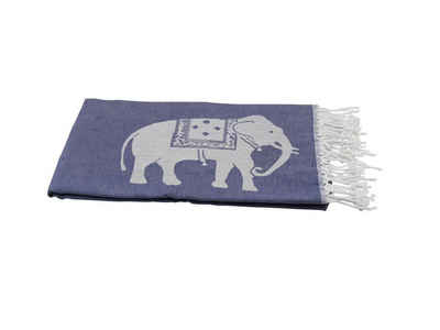 my Hamam Hamamtücher Elefanten Motiv Hamamtuch marineblau 100x180, Baumwolle, Polyester (1-St), blickdicht, Hamam Saunahandtuch, mit Fransen, großes Motiv