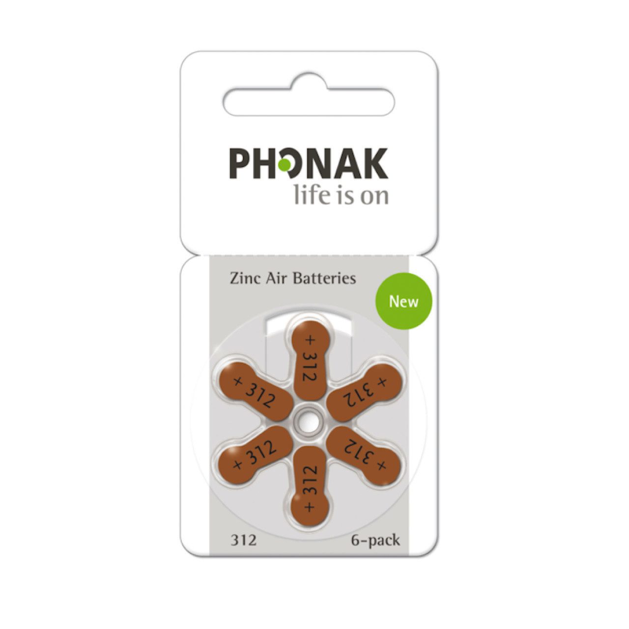 Phonak Hörgerätebatterien - P312 braun PR41 - (6er Blister) Knopfzelle von Phonak